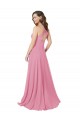 Peau Rose Trapèze Licou Mousseline Longue Robes demoiselle d'honneur / Robes de bal Pas Chère