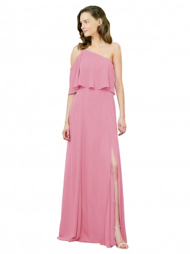 Peau Rose Trapèze Mousseline Longue Robes demoiselle d'honneur Pas Chre