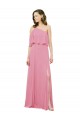 Peau Rose Trapèze Mousseline Longue Robes demoiselle d'honneur Pas Chère