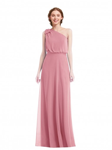 Peau Rose Trapèze Mousseline Longue Robes demoiselle d'honneur Pas Chre