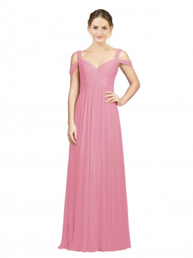 Peau Rose Trapèze Épaule Dénudée Mousseline Longue Robes demoiselle d'honneur Pas Chre