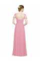 Peau Rose Trapèze Épaule Dénudée Mousseline Longue Robes demoiselle d'honneur Pas Chère