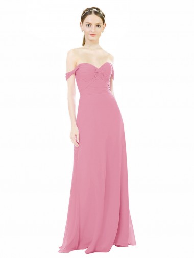 Peau Rose Trapèze Épaule Dénudée Mousseline Longue Robes demoiselle d'honneur Pas Chre