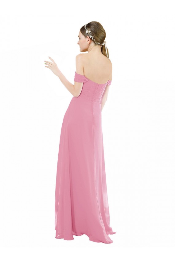 Peau Rose Trapèze Épaule Dénudée Mousseline Longue Robes demoiselle d'honneur Pas Chère