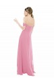 Peau Rose Trapèze Épaule Dénudée Mousseline Longue Robes demoiselle d'honneur Pas Chère