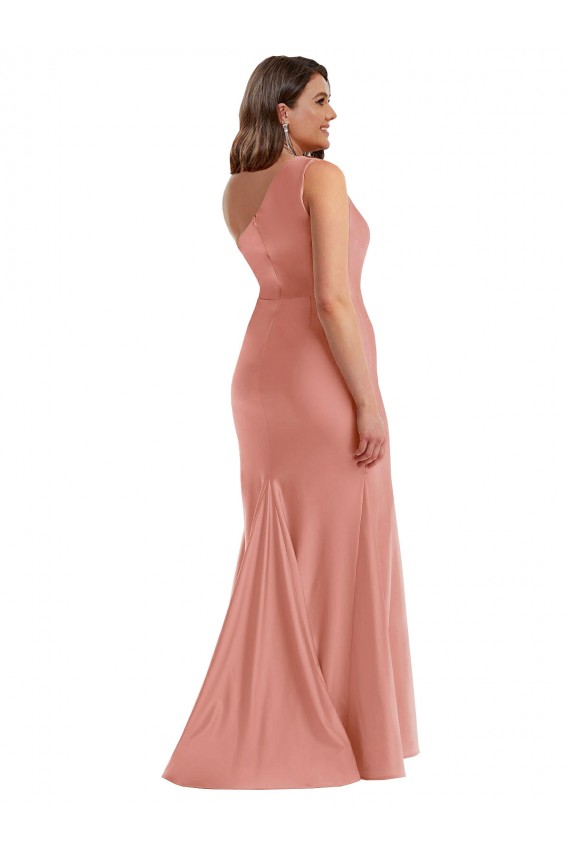 Pêche de Géorgie Sirène Satiné Soyeux Longue Formelles Robes demoiselle d'honneur / Robes de soirée / Robes de bal Pas Chère