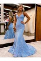 Periwinkle Fourreau Col V Balayage train Paillettes Velours Longue Robes de bal Pas Chère