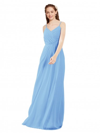Periwinkle Fourreau Col V Mousseline Longue Robes demoiselle d'honneur Pas Chre