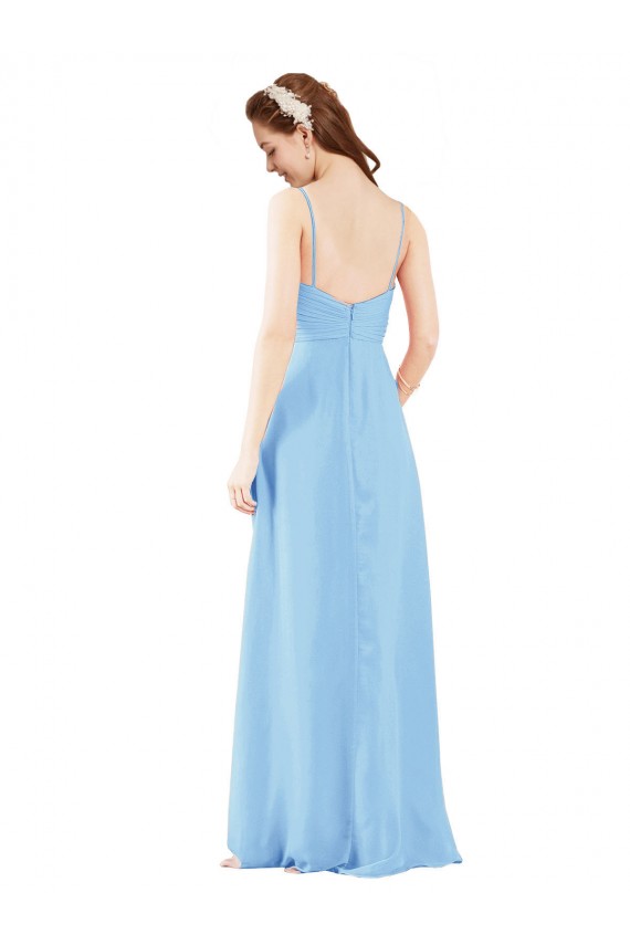 Periwinkle Fourreau Col V Mousseline Longue Robes demoiselle d'honneur Pas Chère