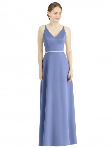 Periwinkle Trapèze Bretelles spaghetti Col V Satiné Longue Robes demoiselle d'honneur Pas Chre