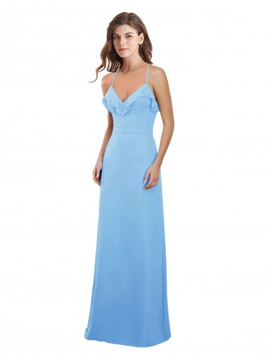 Periwinkle Trapèze Bretelles spaghetti Mousseline Longue Robes demoiselle d'honneur Pas Chre