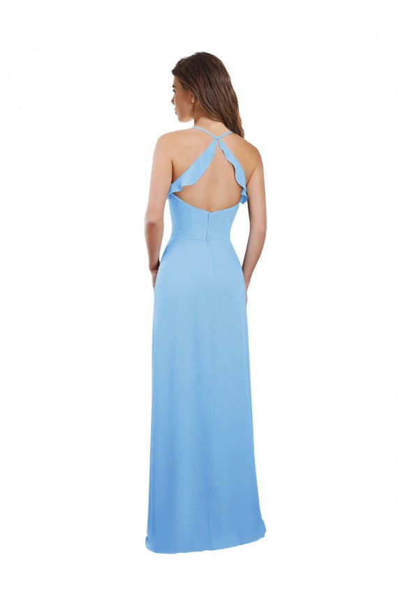 Periwinkle Trapèze Bretelles spaghetti Mousseline Longue Robes demoiselle d'honneur Pas Chère