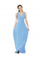 Periwinkle Trapèze Col V Mousseline Longue Robes demoiselle d'honneur Pas Chère