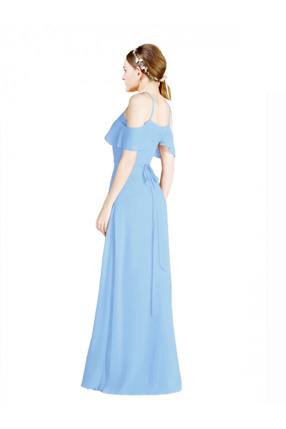 Periwinkle Trapèze Licou Mousseline Longue Robes demoiselle d'honneur Pas Chère