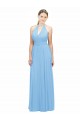 Periwinkle Trapèze Licou Mousseline Longue Robes demoiselle d'honneur Pas Chère