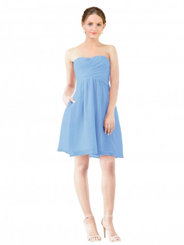 Periwinkle Trapèze Sans bretelle Mousseline Courte Robes demoiselle d'honneur / Robes de cocktail Pas Chre