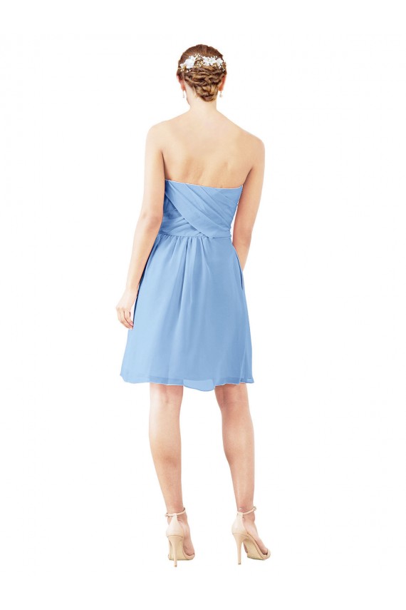 Periwinkle Trapèze Sans bretelle Mousseline Courte Robes demoiselle d'honneur / Robes de cocktail Pas Chère