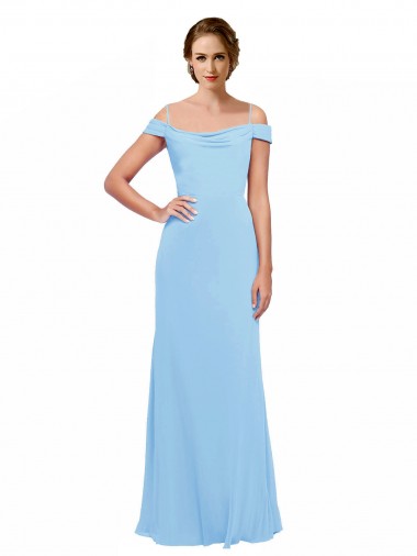Periwinkle Trapèze Épaule Dénudée Bretelles spaghetti Mousseline Longue Robes demoiselle d'honneur Pas Chre