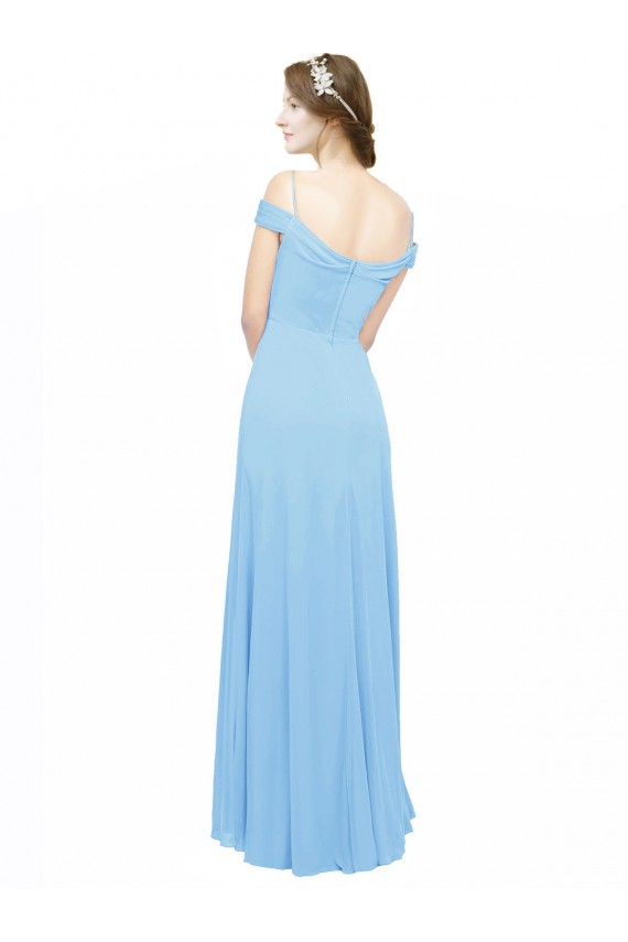 Periwinkle Trapèze Épaule Dénudée Bretelles spaghetti Mousseline Longue Robes demoiselle d'honneur Pas Chère