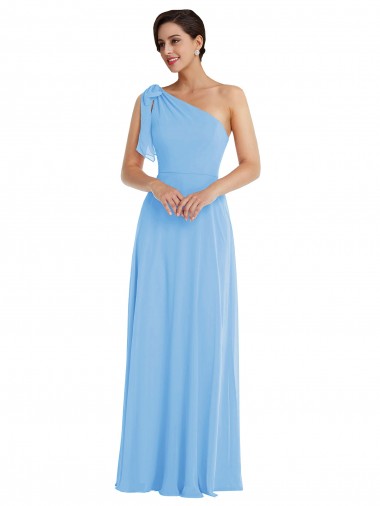 Periwinkle Trompette Mousseline Longue Robes demoiselle d'honneur Pas Chre