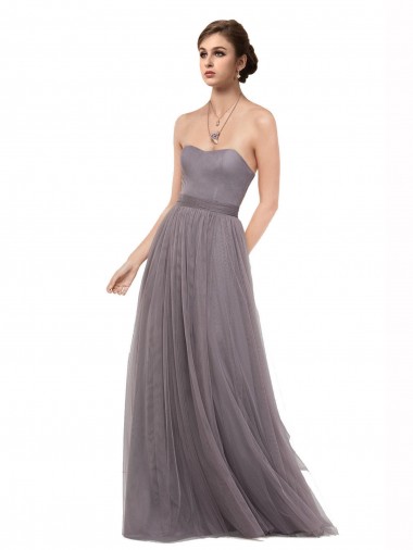 Pewter Trapèze Bretelles spaghetti Tulle Longue Robes demoiselle d'honneur Pas Chre