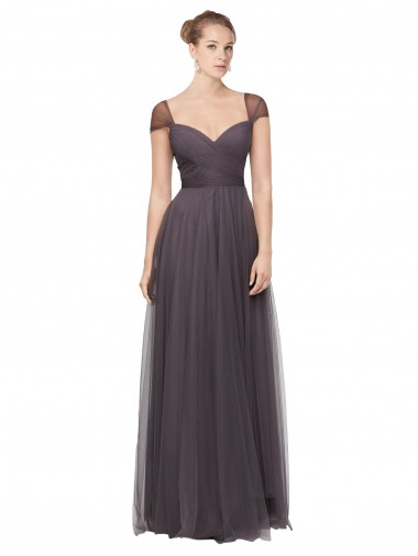 Pewter Trapèze Tulle Longue Robes demoiselle d'honneur Pas Chre