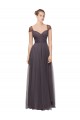 Pewter Trapèze Tulle Longue Robes demoiselle d'honneur Pas Chère