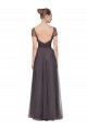 Pewter Trapèze Tulle Longue Robes demoiselle d'honneur Pas Chère