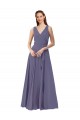Pierre d'argent Trapèze Col V Mousseline Longue Robes demoiselle d'honneur Pas Chère