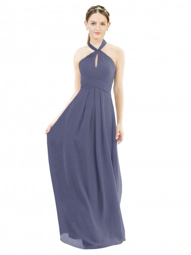 Pierre d'argent Trapèze Licou Mousseline Longue Robes demoiselle d'honneur Pas Chre