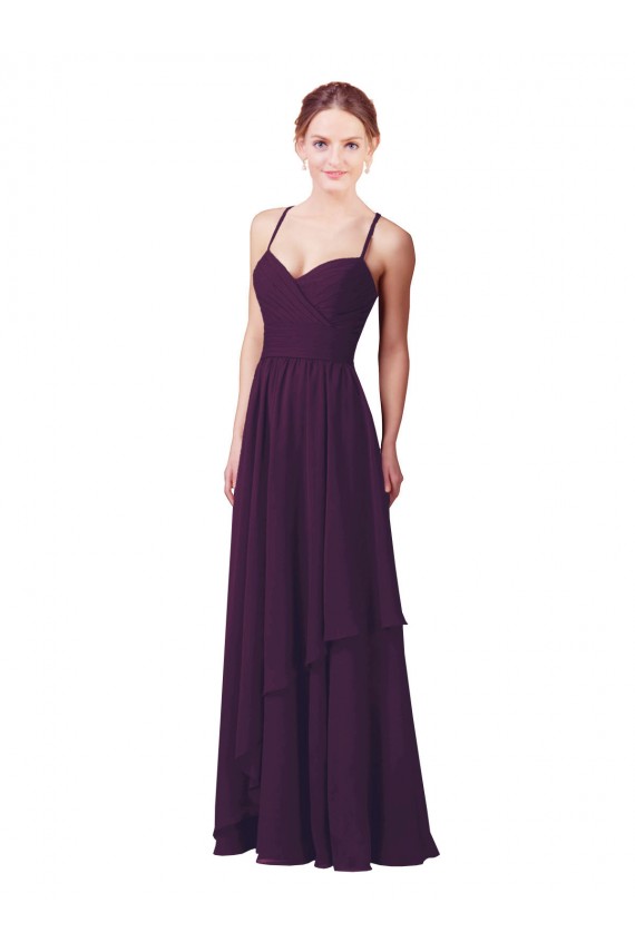 Pourpre Fourreau Mousseline Longue Robes demoiselle d'honneur Pas Chère