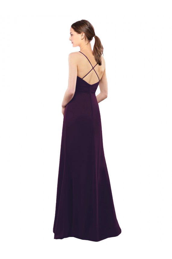 Pourpre Trapèze Bretelles spaghetti Mousseline Longue Robes demoiselle d'honneur Pas Chère