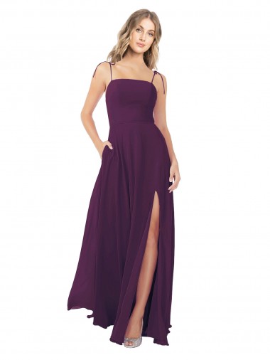 Pourpre Trapèze Bretelles spaghetti Sans bretelle Mousseline Longue Robes demoiselle d'honneur Pas Chre