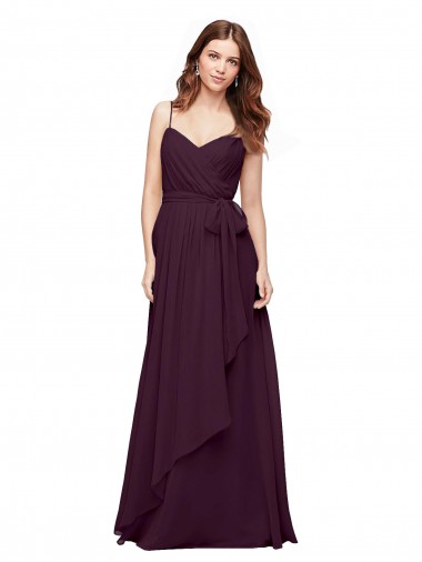 Pourpre Trapèze Col V Mousseline Longue Robes demoiselle d'honneur Pas Chre