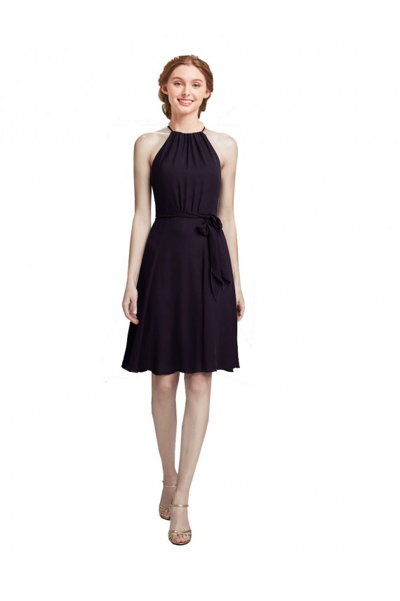 Pourpre Trapèze Licou Col Haut Mousseline Courte Robes demoiselle d'honneur / Robes de cocktail Pas Chère