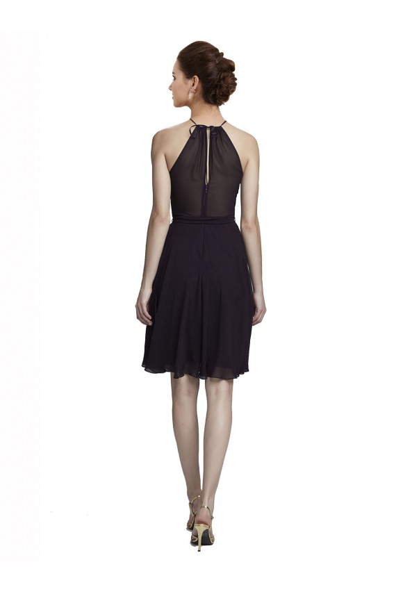 Pourpre Trapèze Licou Col Haut Mousseline Courte Robes demoiselle d'honneur / Robes de cocktail Pas Chère