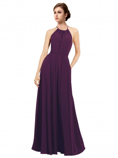 Pourpre Trapèze Licou Mousseline Longue Robes demoiselle d'honneur Pas Chre