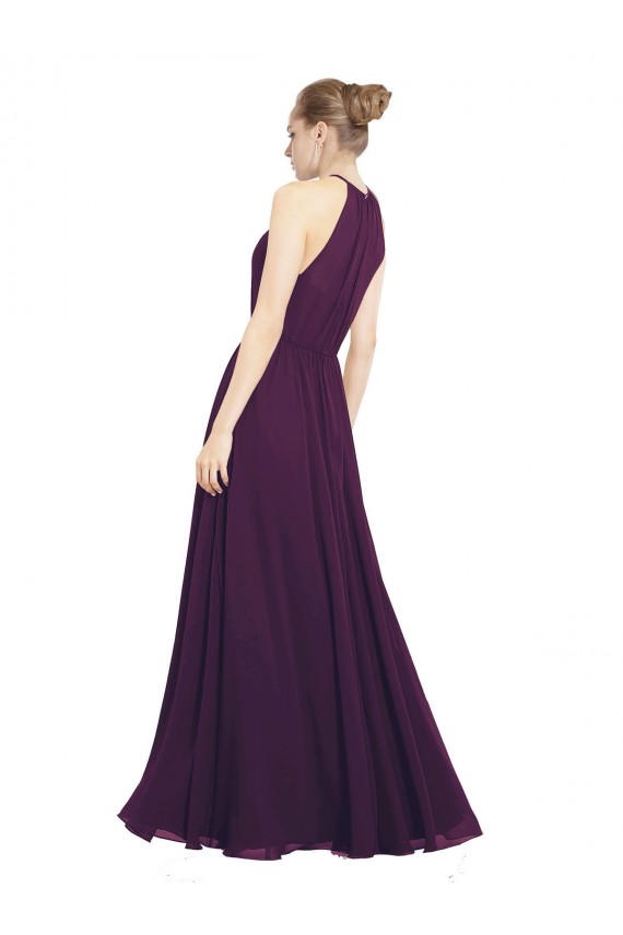 Pourpre Trapèze Licou Mousseline Longue Robes demoiselle d'honneur Pas Chère