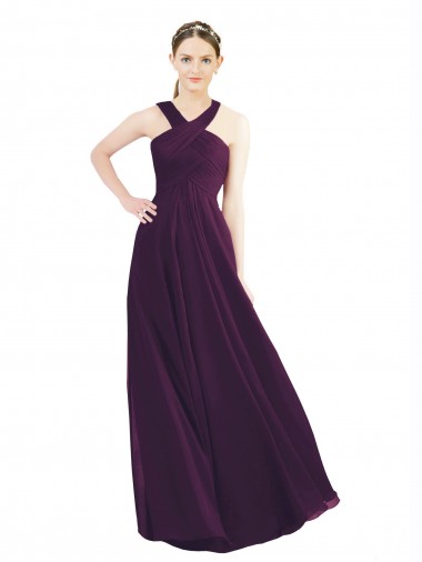 Pourpre Trapèze Licou Mousseline Longue Robes demoiselle d'honneur Pas Chre