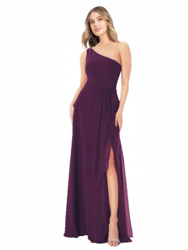 Pourpre Trapèze Mousseline Longue Robes demoiselle d'honneur Pas Chre