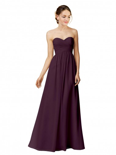 Pourpre Trapèze Sans bretelle Mousseline Longue Robes demoiselle d'honneur Pas Chre