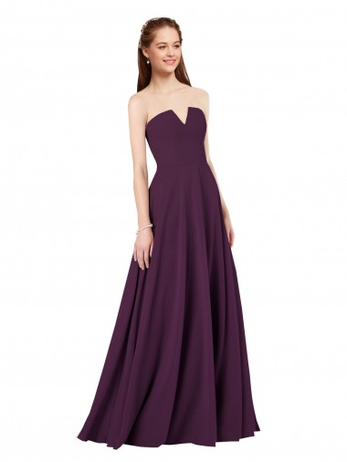 Pourpre Trapèze Sans bretelle Mousseline Longue Robes demoiselle d'honneur Pas Chre