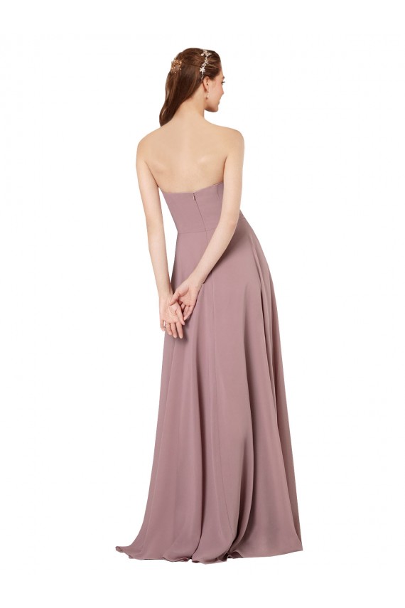 Pourpre Trapèze Sans bretelle Mousseline Longue Robes demoiselle d'honneur Pas Chère