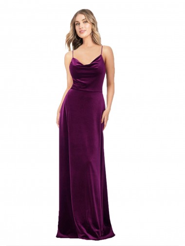 Pourpre Trapèze Scoop Col V Velours Stretch Longue Formelles Robes demoiselle d'honneur / Robes de soirée / Robes de bal Pas Chre