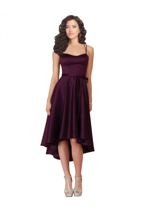 Pourpre Trapèze Scoop Neck Satiné Courte Asymétrique Robes demoiselle d'honneur / Robes de bal Pas Chère