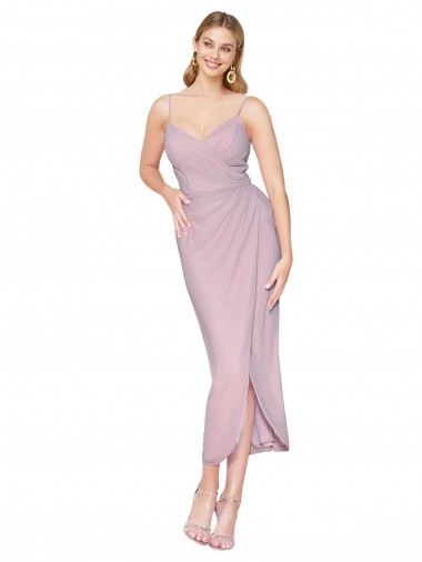 Primevère Sirène Bretelles spaghetti Mousseline Courte Asymétrique Robes demoiselle d'honneur / Robes de bal / Robes de cocktail Pas Chre