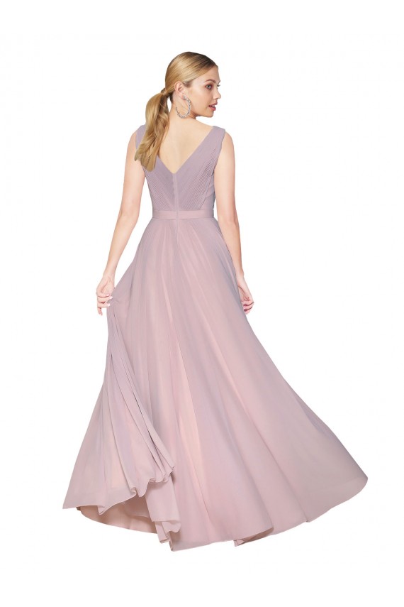Primevère Trapèze Col V Mousseline Longue Formelles Robes demoiselle d'honneur / Robes de soirée / Robes de bal Pas Chère
