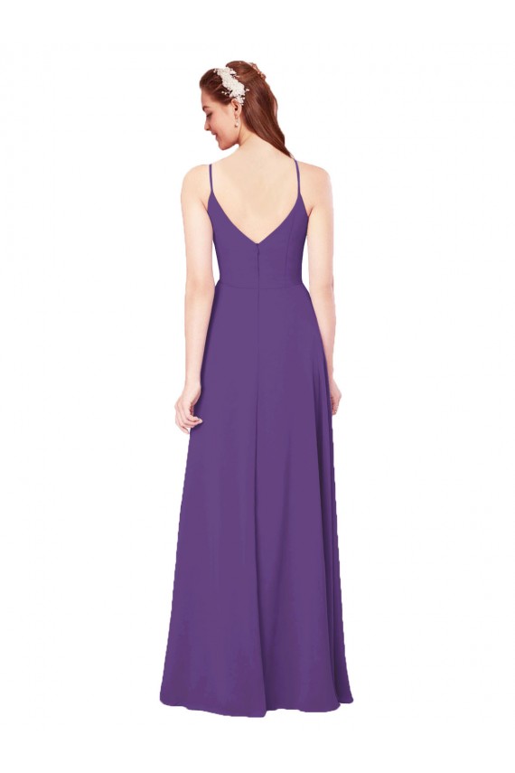 Prune Fourreau Col Haut Mousseline Longue Robes demoiselle d'honneur Pas Chère