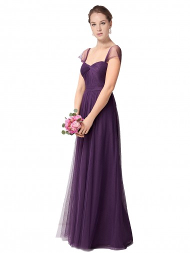 Prune Trapèze Tulle Longue Robes demoiselle d'honneur Pas Chre