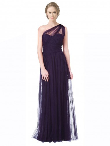 Prune Trapèze Tulle Longue Robes demoiselle d'honneur Pas Chre